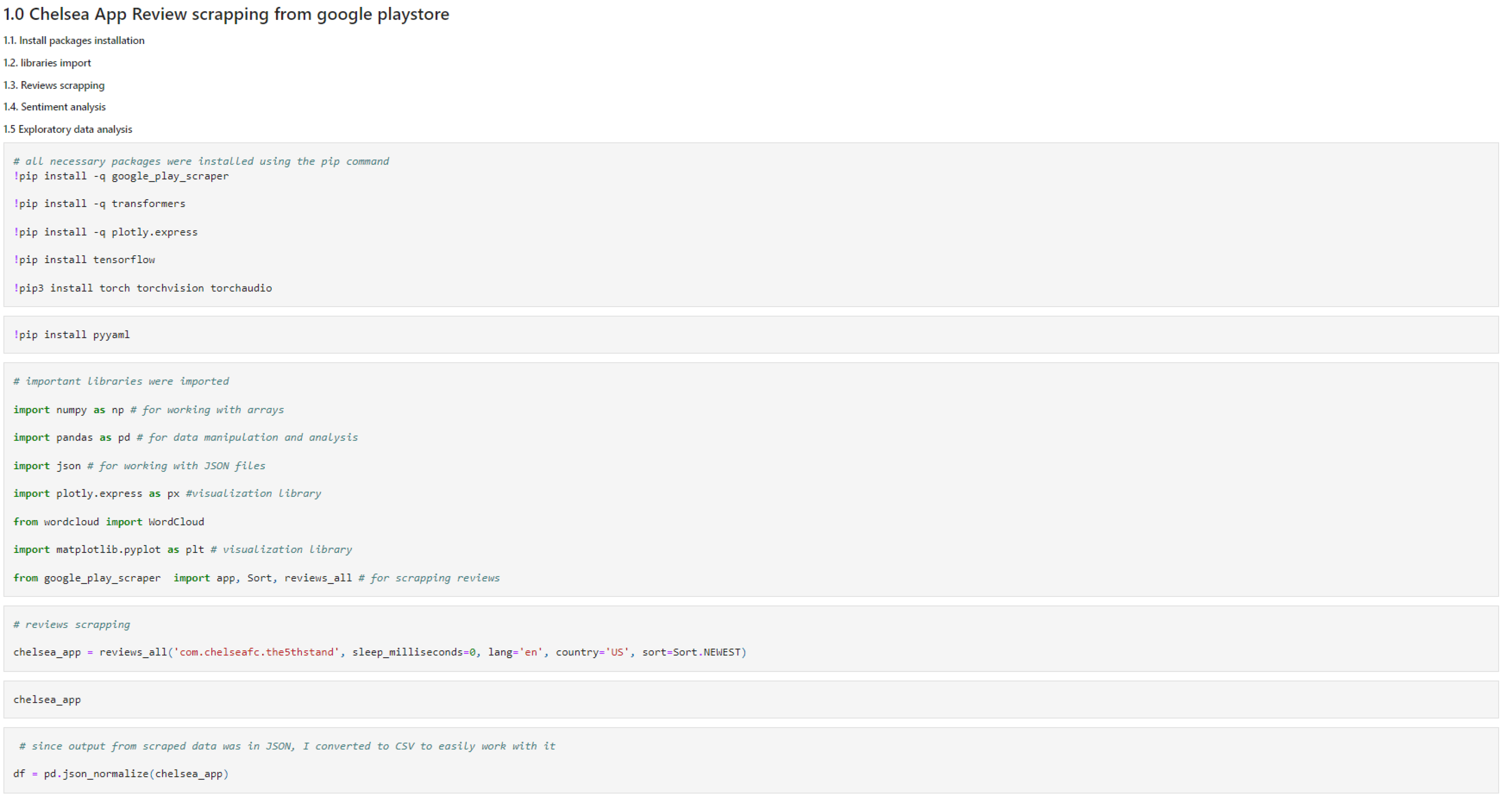 snippet of python code that was used for scrapping
